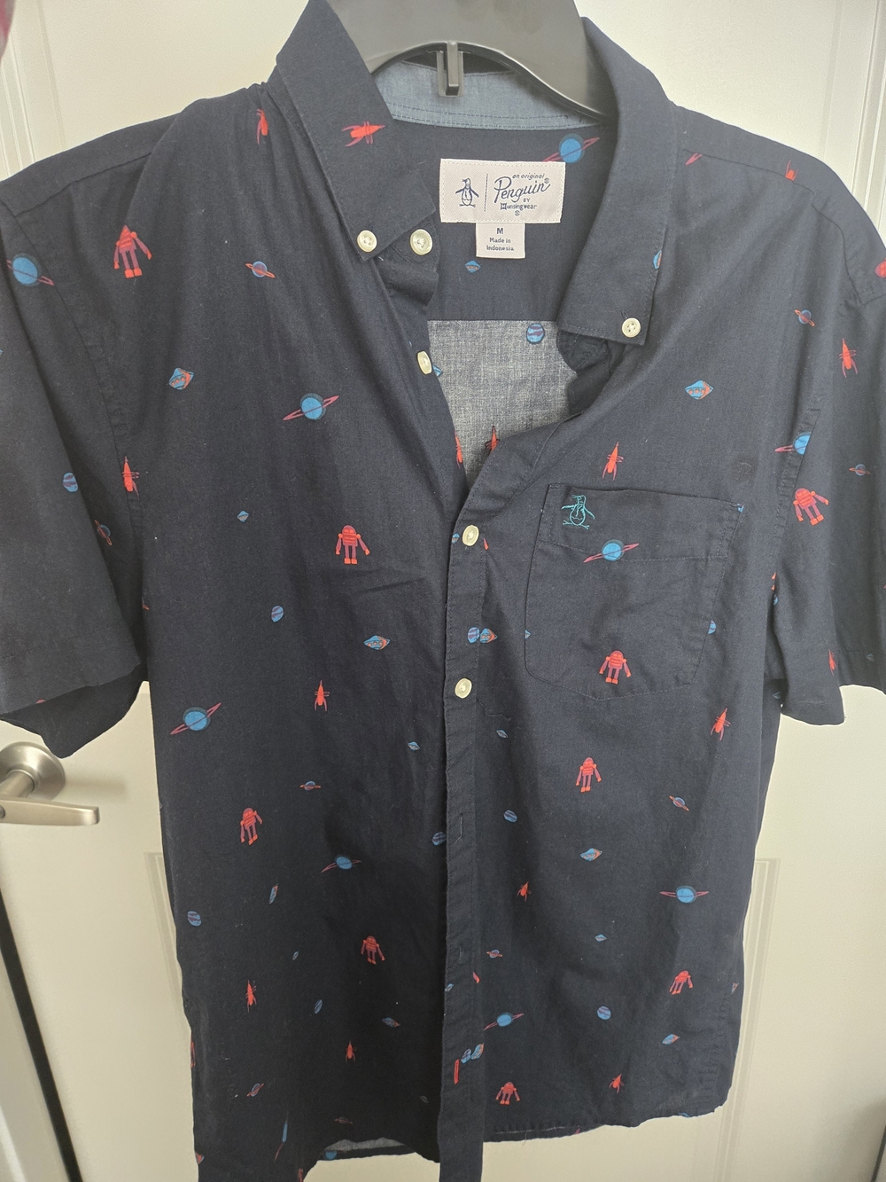 Original Penguin Navy Short-Sleeve Button-Down Shirt - Space Print